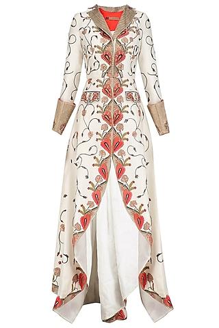 off white high low embroidered gown