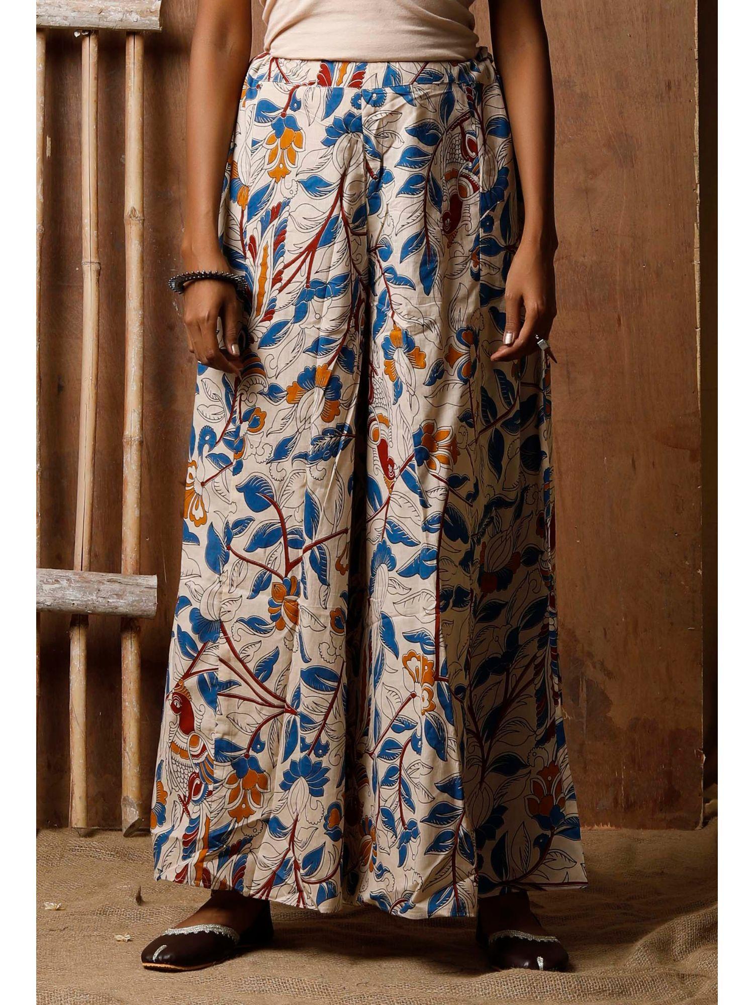 off white kalamkari block printed palazzo