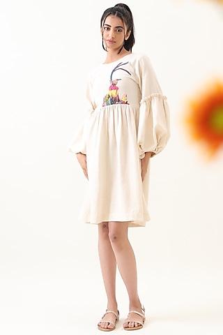 off-white khadi embroidered dress