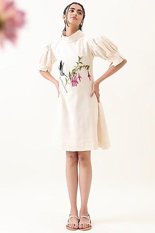 off-white khadi embroidered mini dress