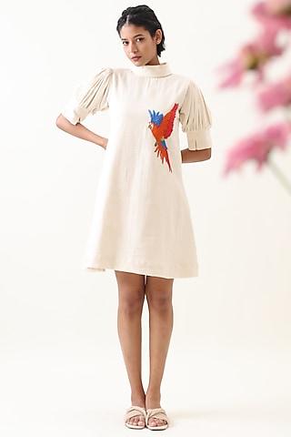 off-white khadi embroidered mini dress