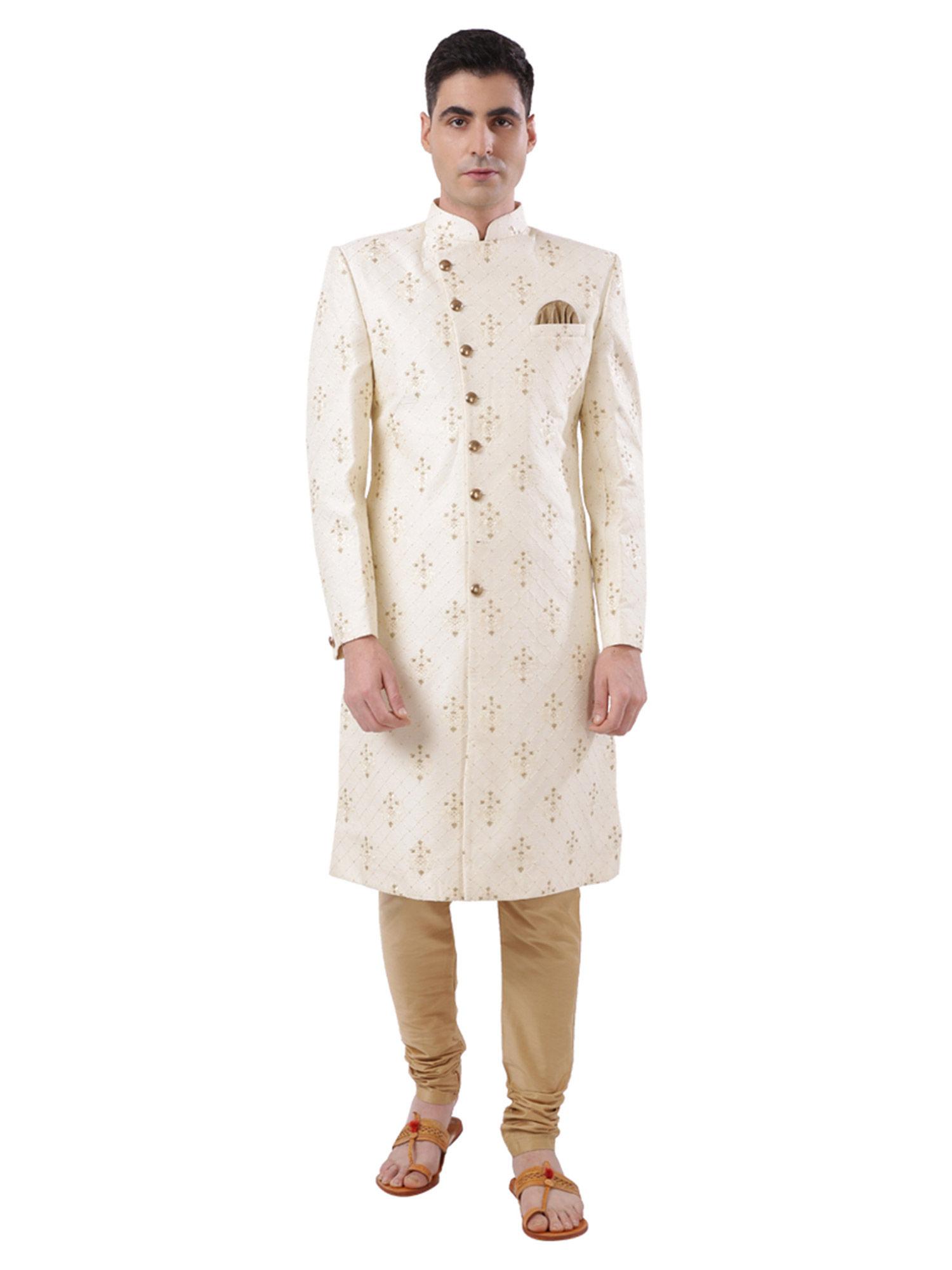 off white kurta and sherwani (set of 2)