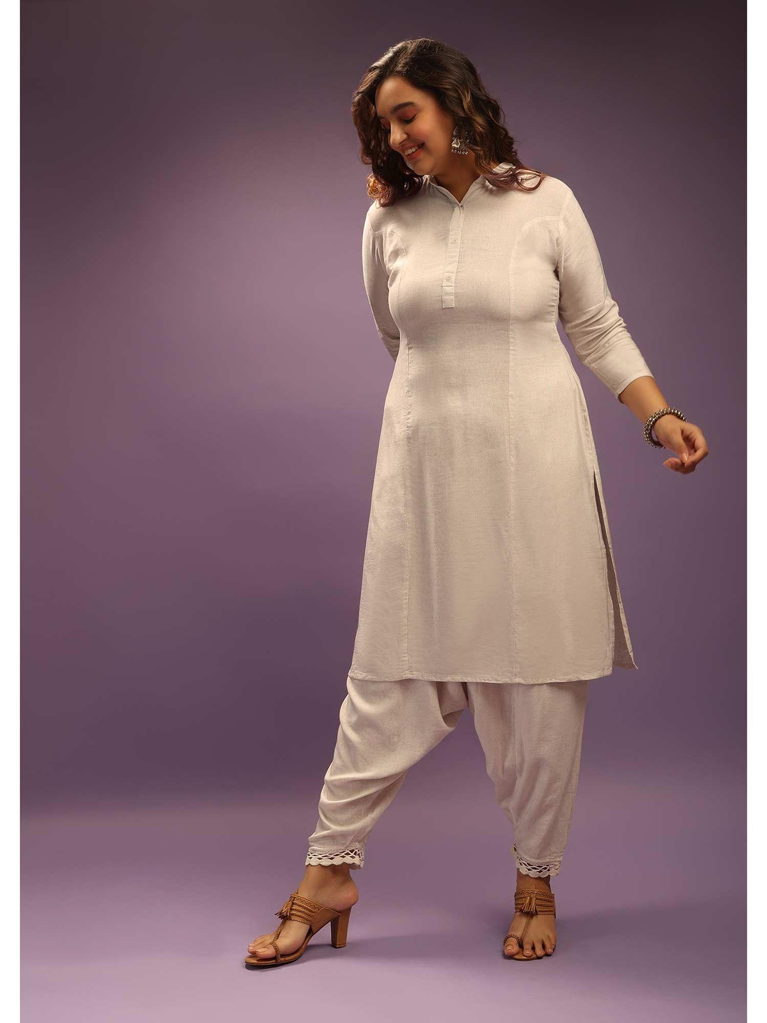 off white kurta set without dupatta in cowl pants (set of 2)