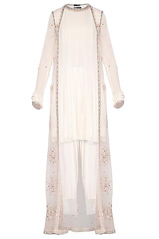 off white kurta with pants & embroidered cape