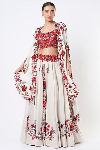 off white lehenga set with thread work