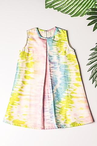 off-white linen abstract printed dress for girls