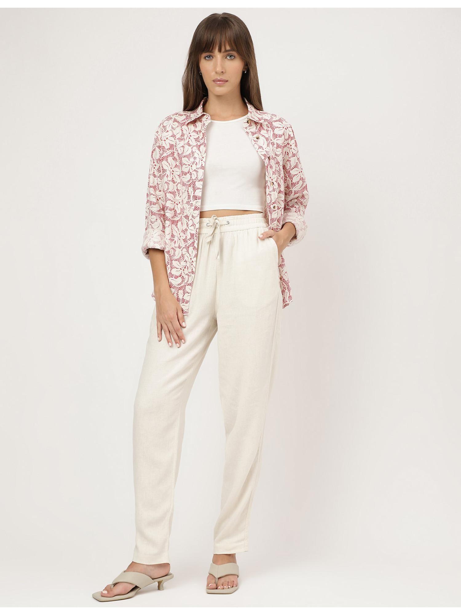 off white linen blend solid trouser