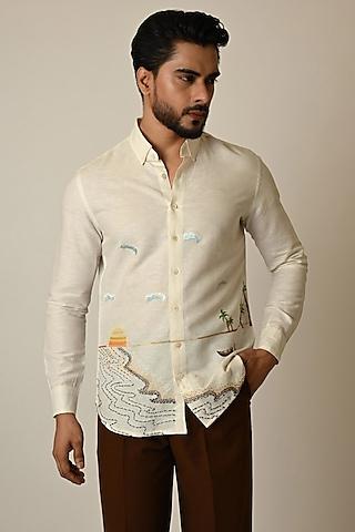 off-white linen thread embroidered shirt