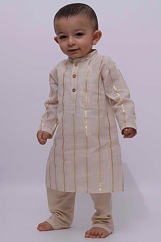 off-white malmal kurta set for boys