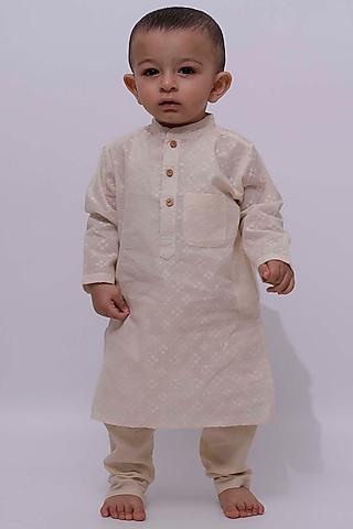 off-white malmal kurta set for boys