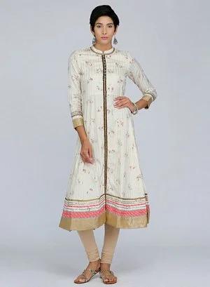 off-white mandarin neck floral print kurta