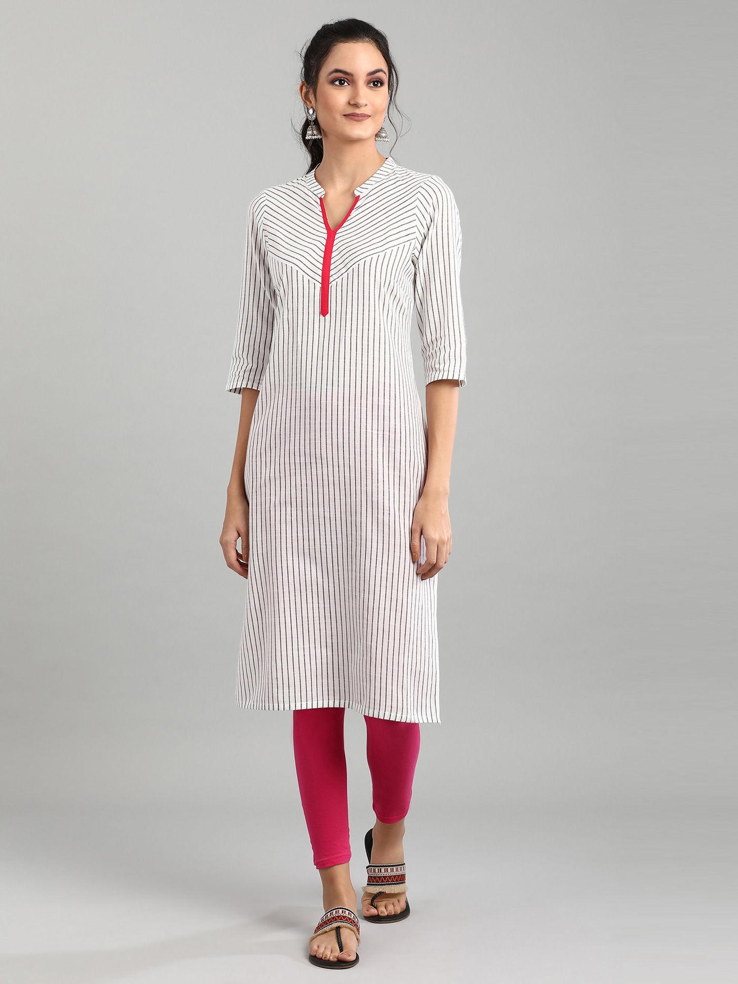 off-white mandarin neck striped kurta