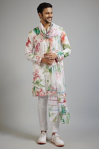 off-white modal silk digital printed & gota patti embroidered kurta set