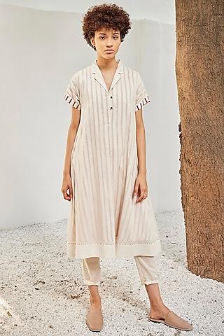 off-white mulmul cotton embroidered tunic set