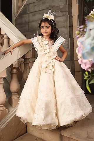 off-white net embellished gown for girls