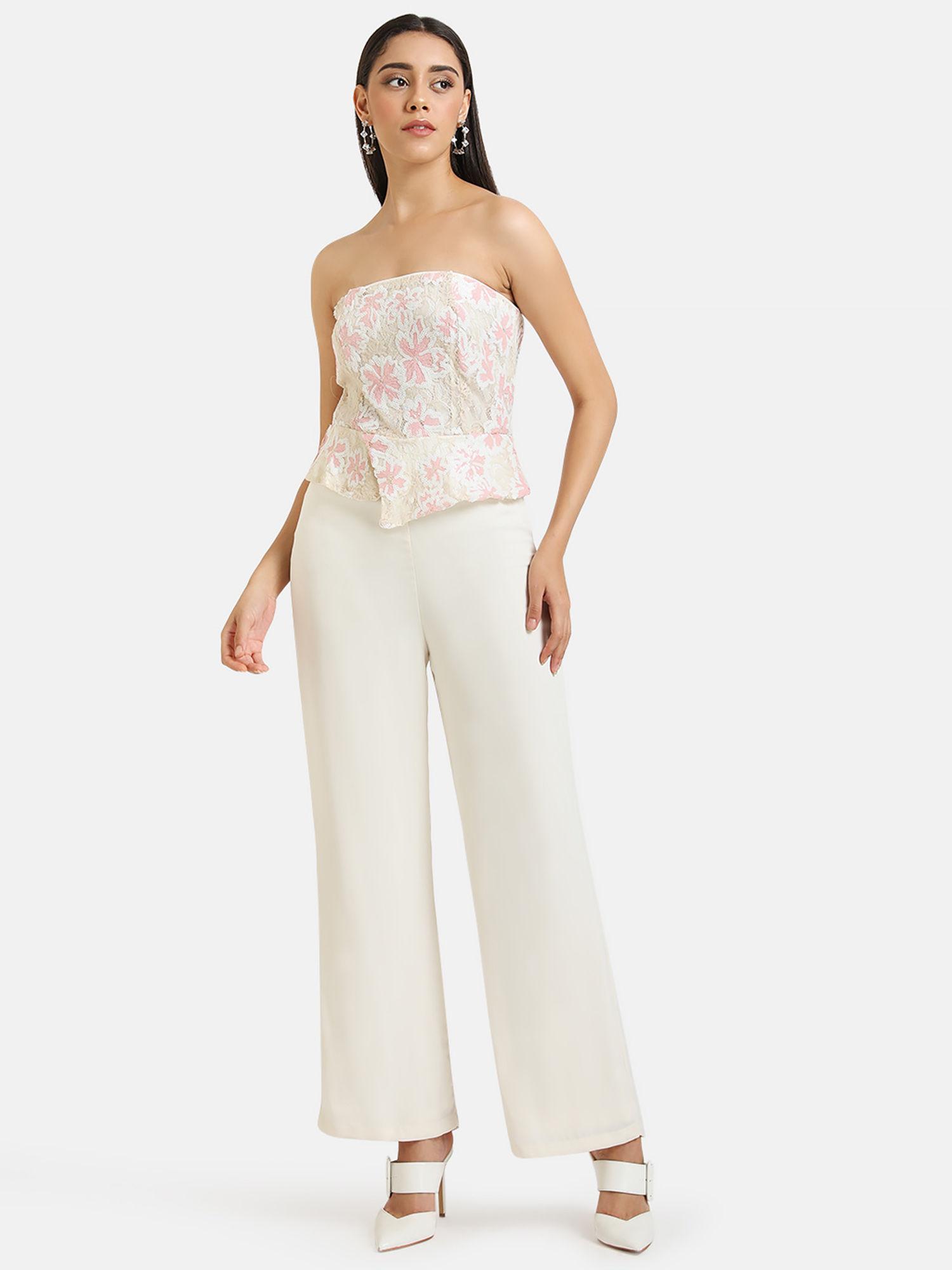 off white off-shoulder sequin jumpsuit