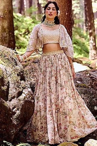 off-white organza floral printed lehenga set