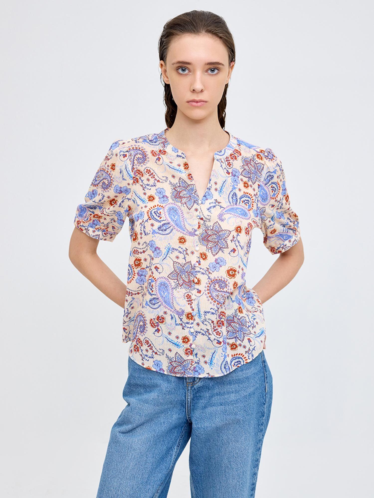 off white paisley print top