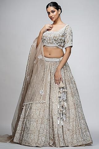 off-white pearl work lehenga set