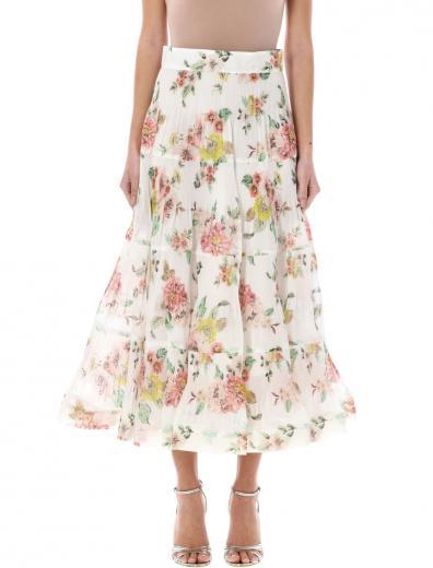 off white pleated midi skirt coral floral