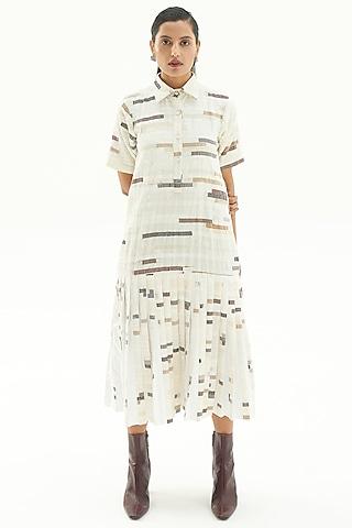 off white pleated shirt dress