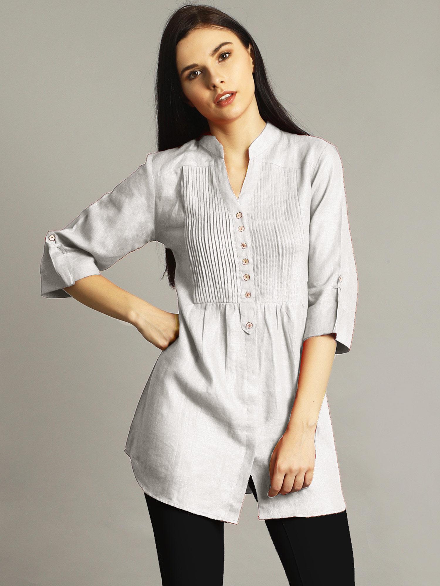 off white pleated yoke roll up tunic