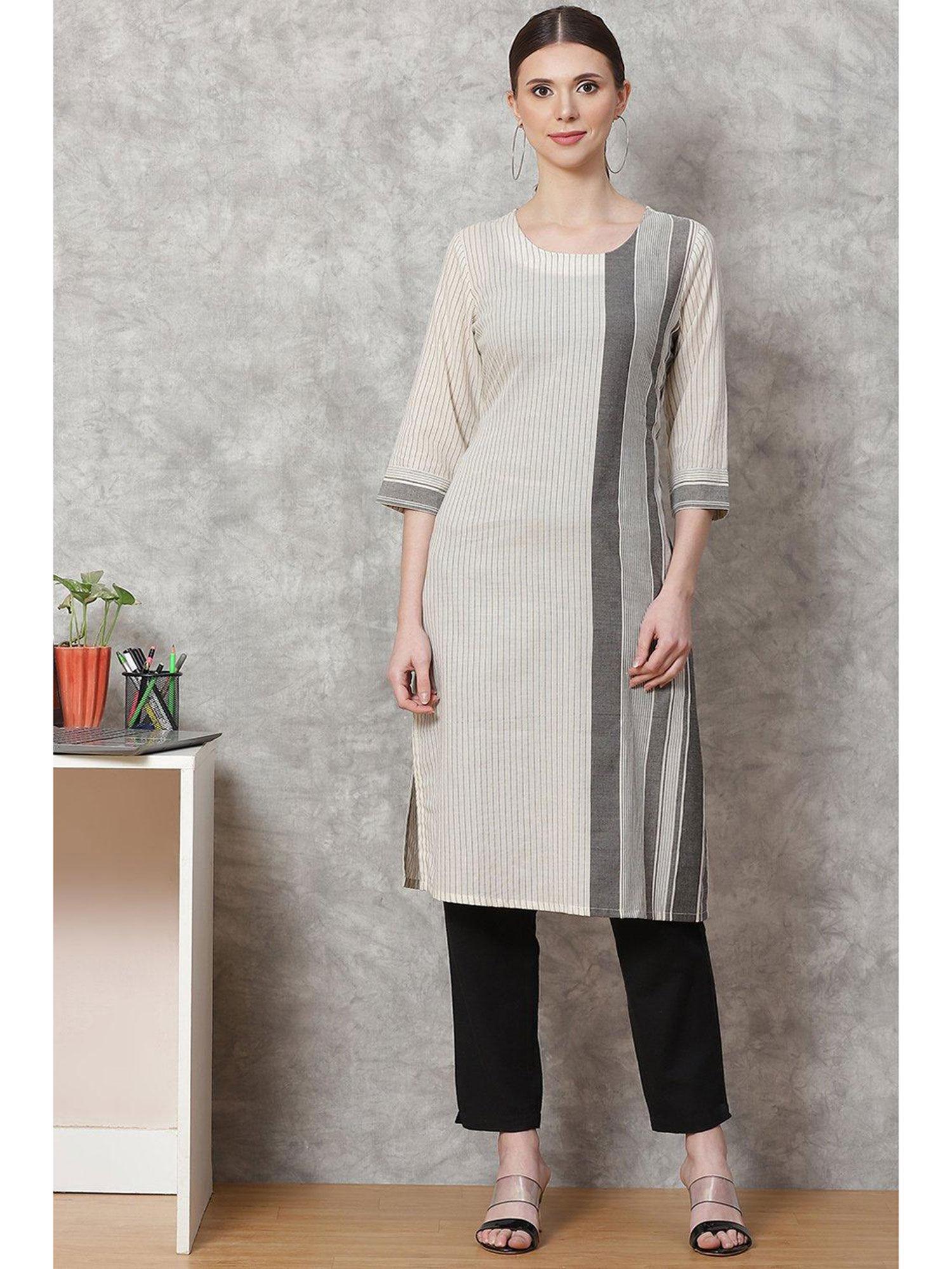 off white poly cotton straight kurta