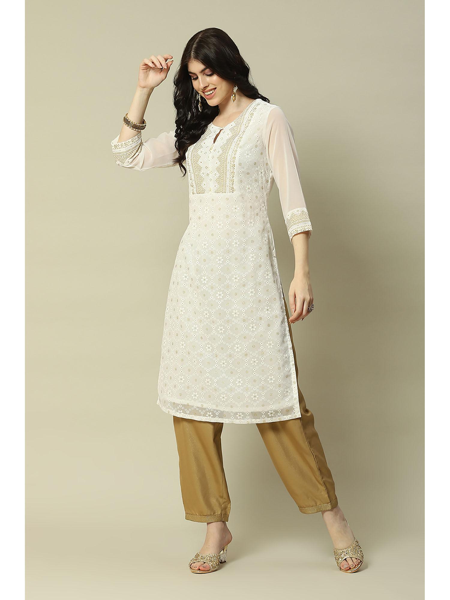 off white poly georgette straight kurta