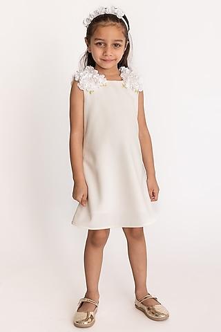 off-white polyester a-line dress for girls