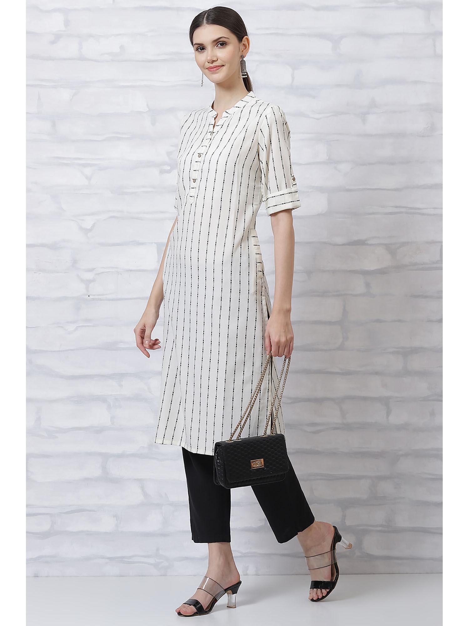 off white polyester straight kurta