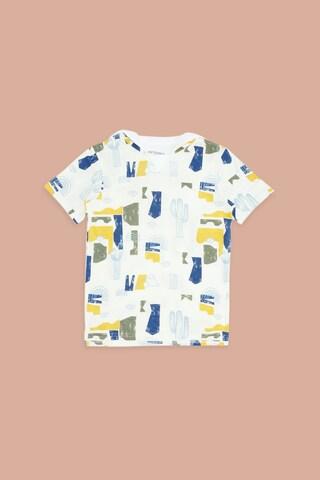 off white print casual half sleeves boys regular fit t-shirt