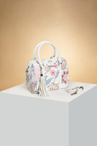 off white print casual pu women bowling bag