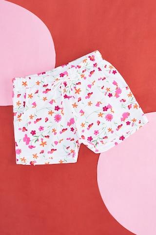 off white print knee length casual girls regular fit shorts