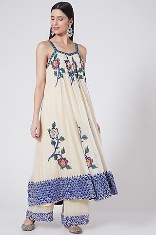 off white printed & hand embroidered anarkali set