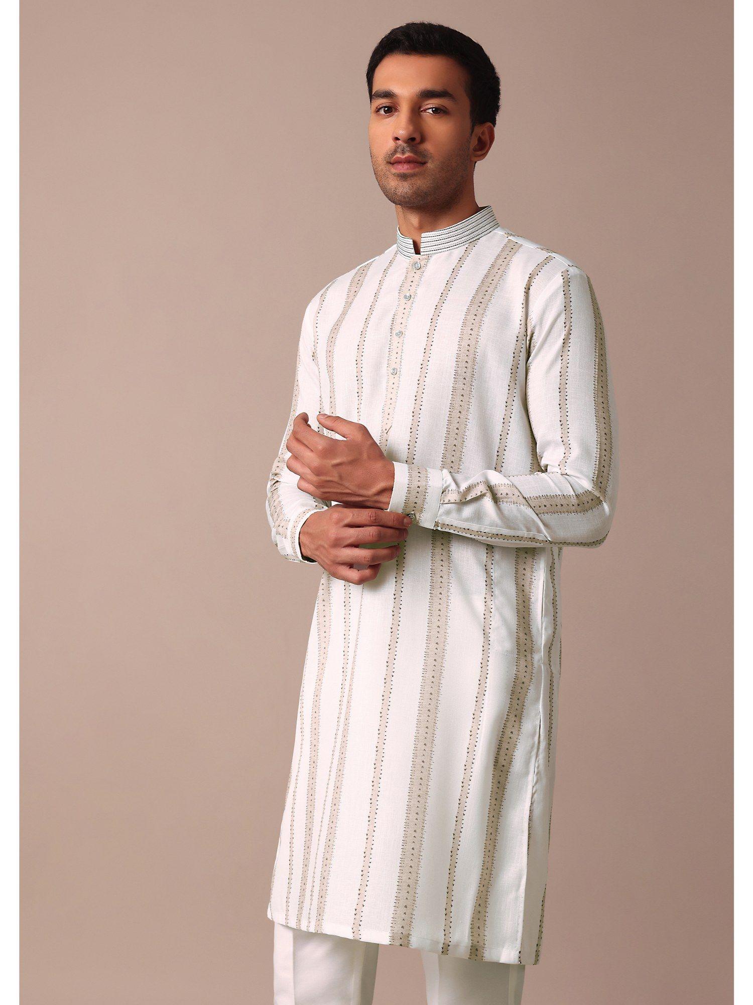 off white printed kurta with embroidery