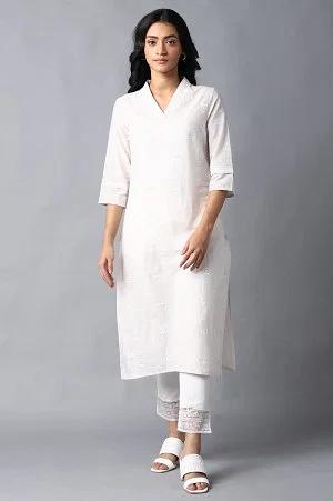 off-white printed kurta with embroidery