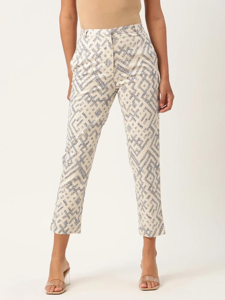 off white printed regular fit trouser