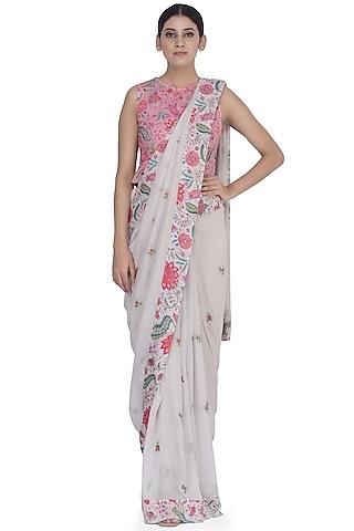 off white printed saree