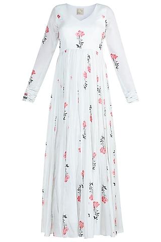 off white printed sequins anarkali with dupatta