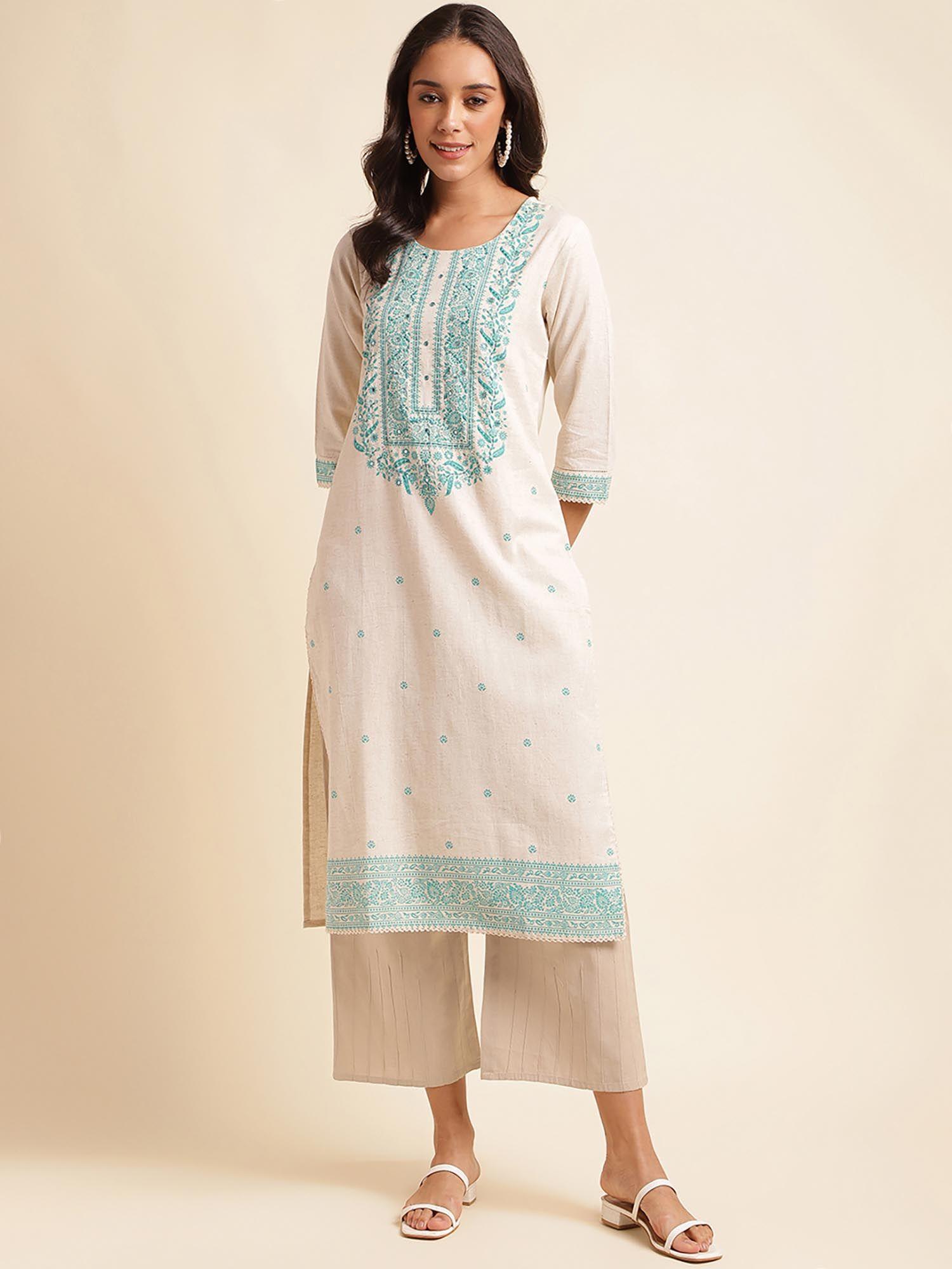 off-white printed simple straight cut kurta