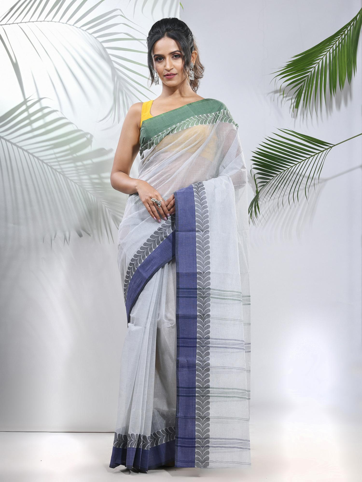 off white pure cotton tant woven designs saree without blouse