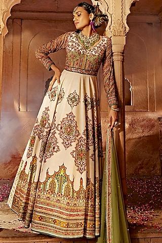 off-white raw silk sequins & beads hand embroidered anarkali set