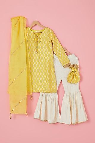 off-white rayon embellished sharara set for girls
