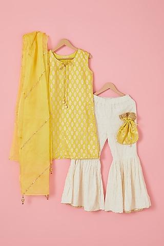 off-white rayon embellished sharara set for girls