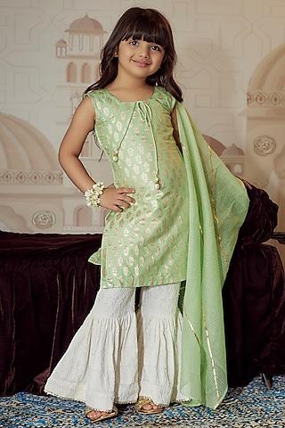 off-white rayon embellished sharara set for girls