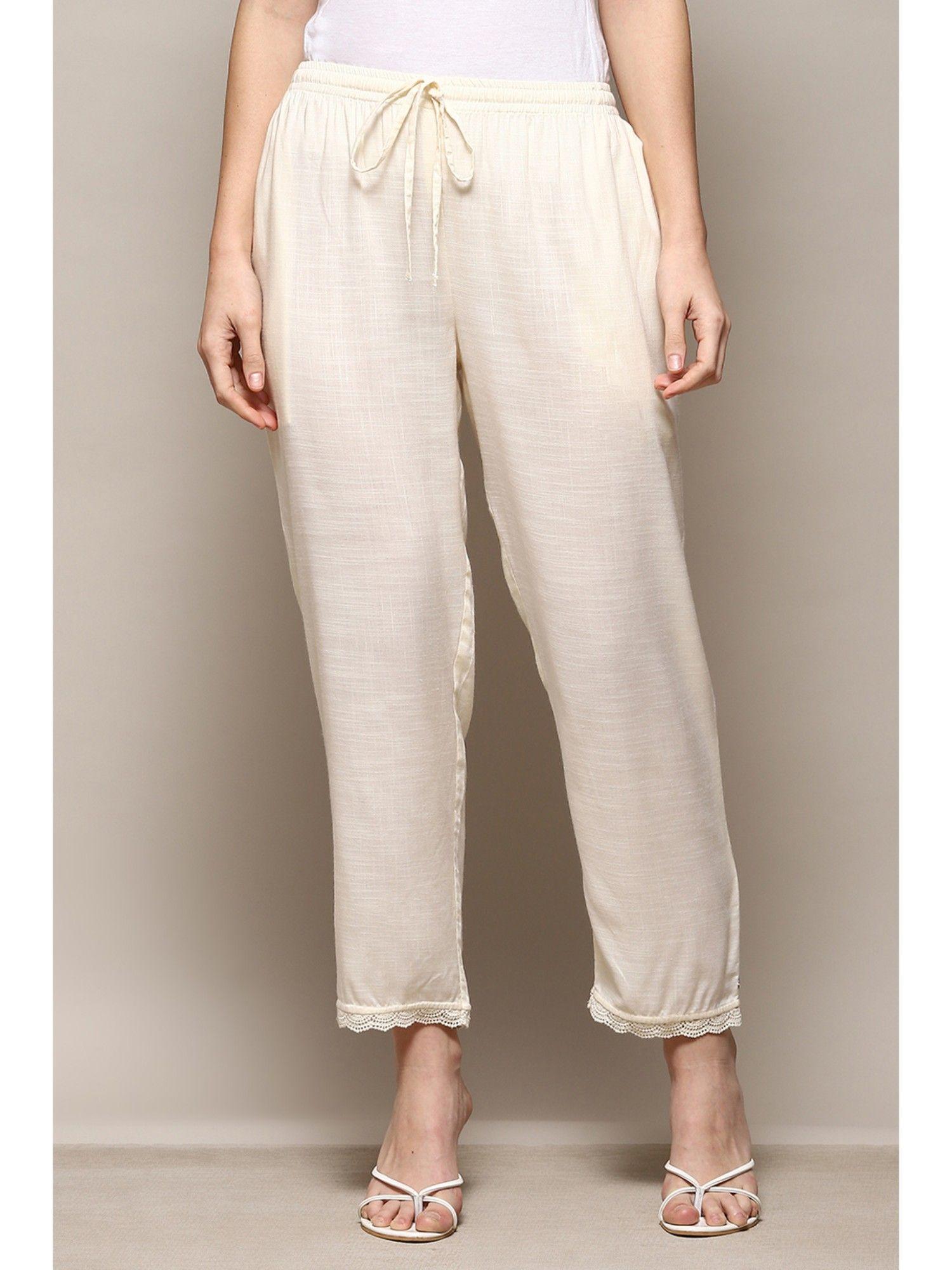 off white rayon solid ankle palazzo