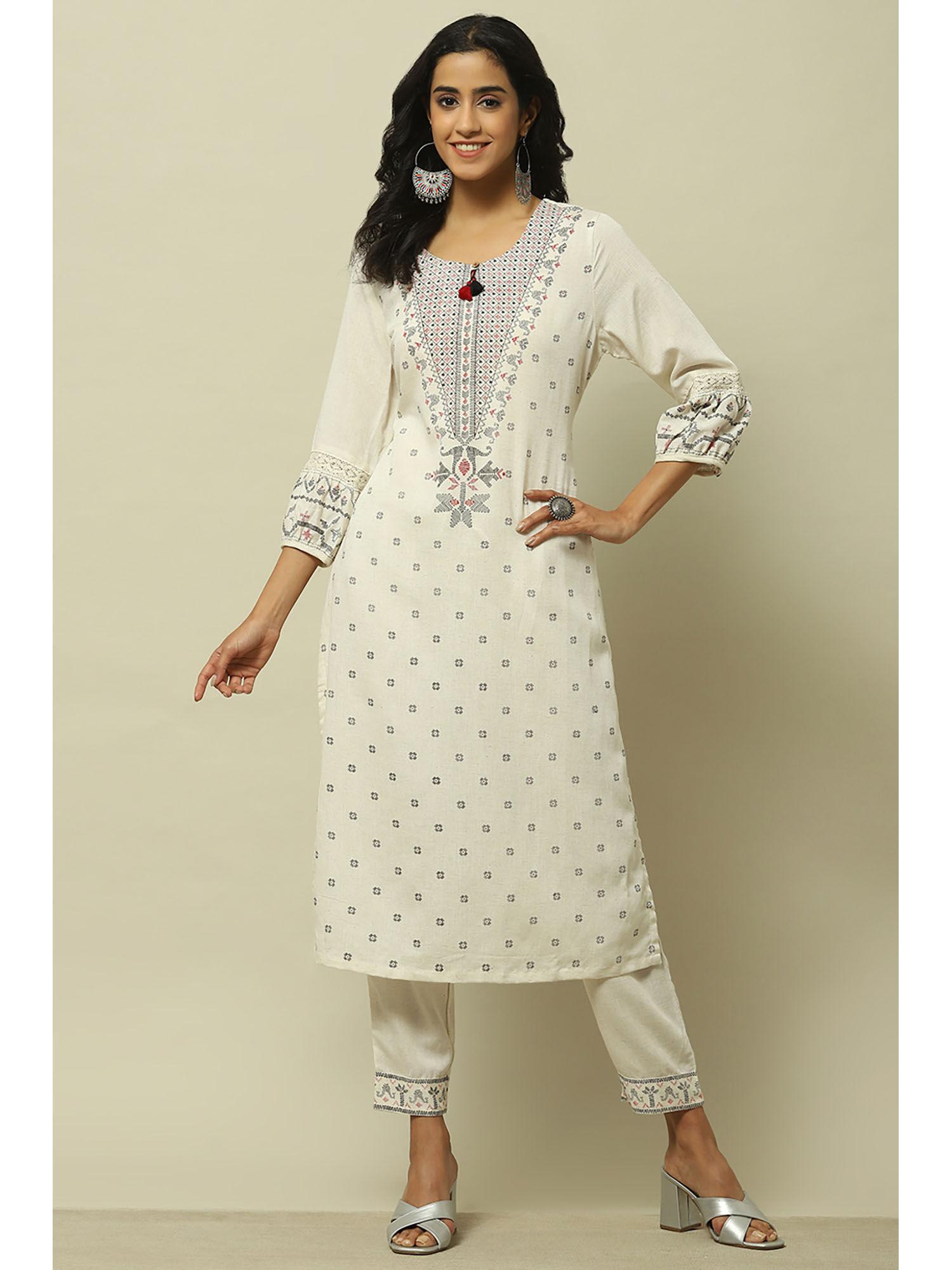 off white rayon straight kurta