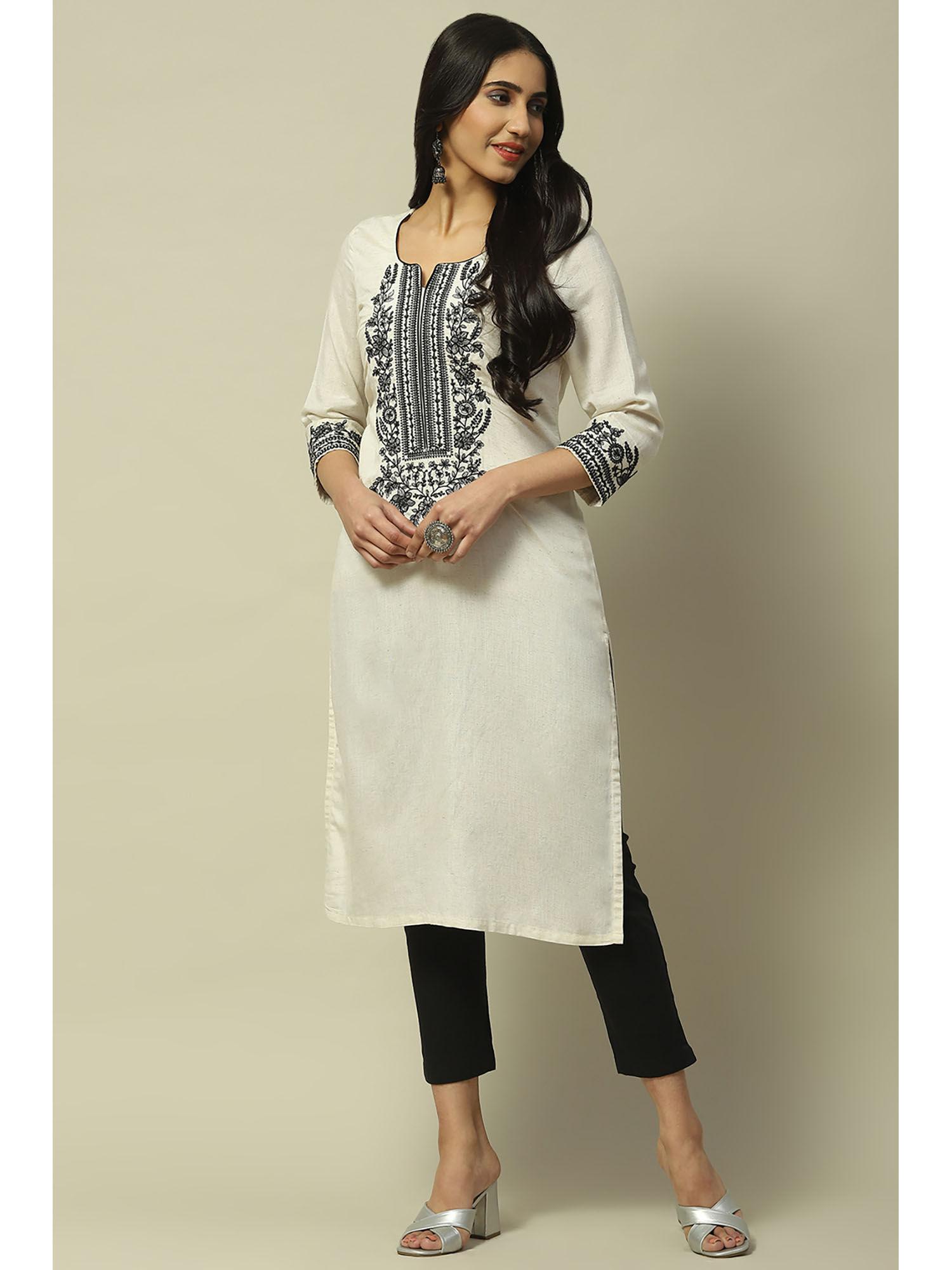 off white rayon straight kurta