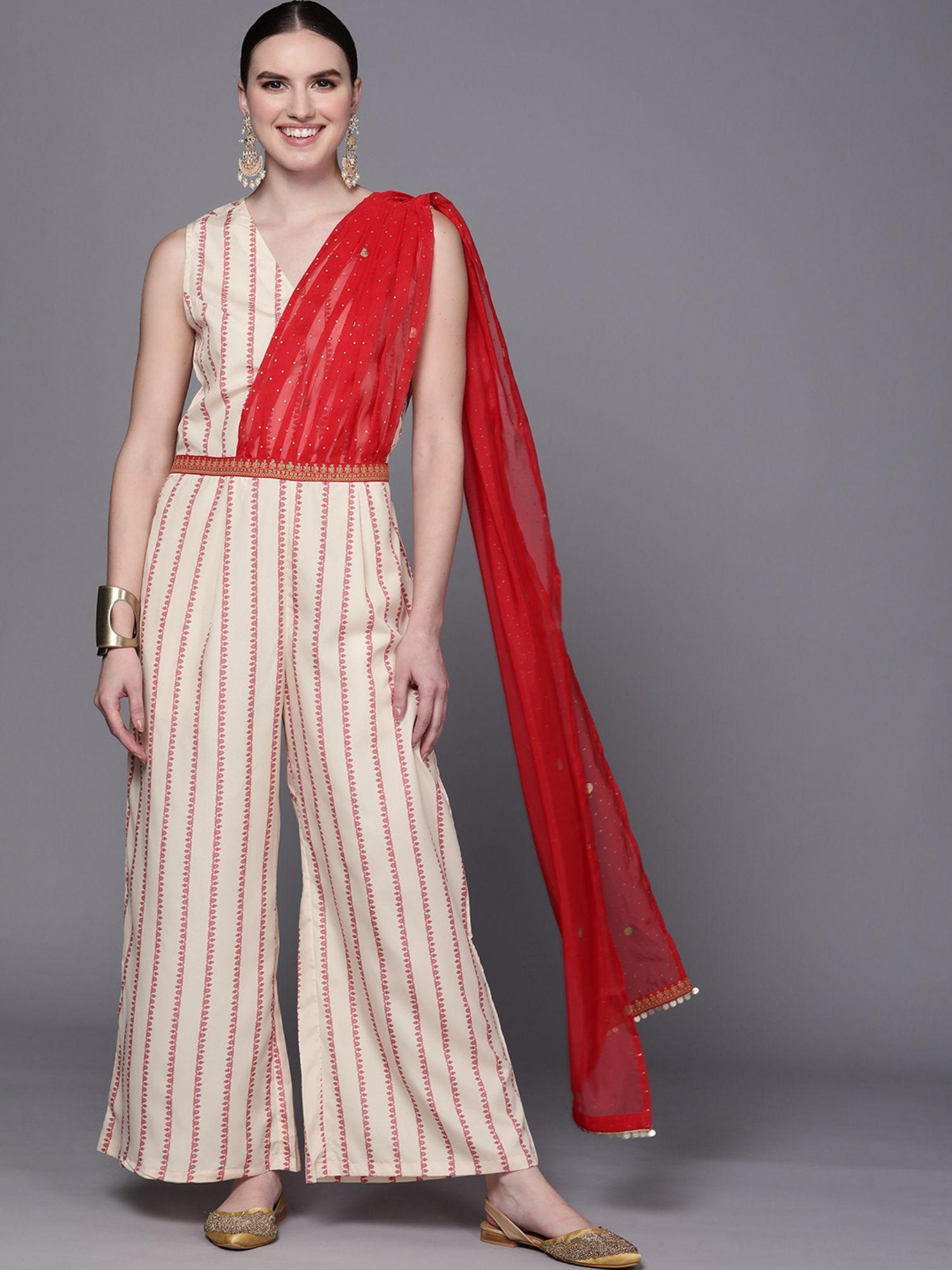 off white red printed basic jumpsuit