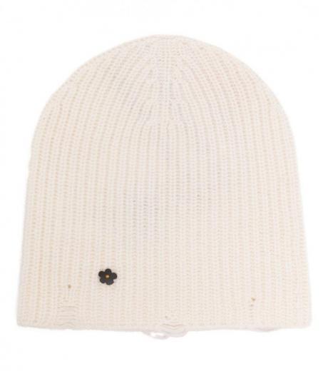 off white ribbed wool beanie hat